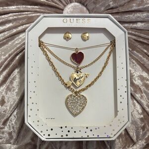 Guess Gold and Red Heart Necklace Set